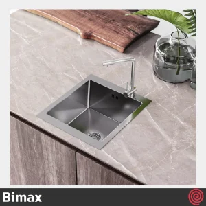 سینک ظرفشویی بیمکث مدل Bimax 720-44 | تک لگنه فلاش مونت باکسی توکار