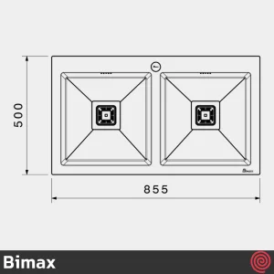 سینک ظرفشویی بیمکث مدل Bimax 722-50 | دو لگنه فلاش مونت باکسی توکار