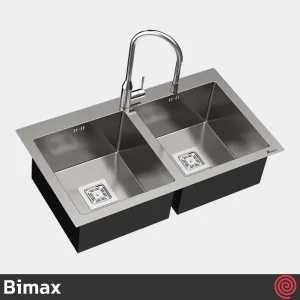 سینک ظرفشویی بیمکث مدل Bimax 722-50 | دو لگنه فلاش مونت باکسی توکار