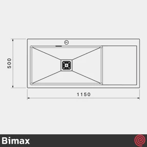 سینک ظرفشویی بیمکث مدل Bimax 4102-50 | تک لگنه فلاش مونت باکسی توکار