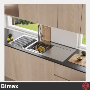 سینک ظرفشویی بیمکث مدل Bimax 723-50 | دو لگنه فلاش مونت باکسی توکار