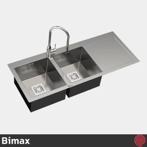 سینک ظرفشویی بیمکث مدل Bimax 723-50 | دو لگنه فلاش مونت باکسی توکار
