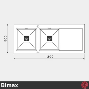 سینک ظرفشویی بیمکث مدل Bimax 723-50 | دو لگنه فلاش مونت باکسی توکار