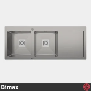 سینک ظرفشویی بیمکث مدل Bimax 723-50 | دو لگنه فلاش مونت باکسی توکار
