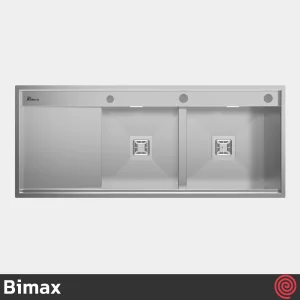 سینک ظرفشویی بیمکث مدل Bimax 4704A-50 | دو لگنه فلاش مونت باکسی توکار