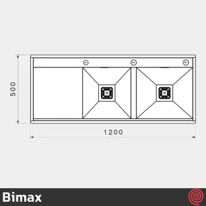 سینک ظرفشویی بیمکث مدل Bimax 4704A-50 | دو لگنه فلاش مونت باکسی توکار