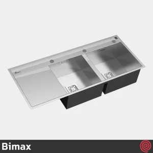 سینک ظرفشویی بیمکث مدل Bimax 4704A-50 | دو لگنه فلاش مونت باکسی توکار