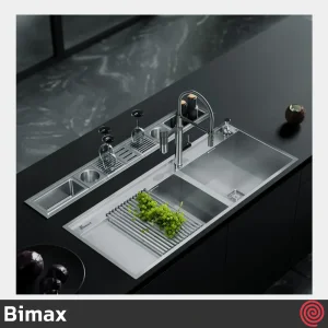 سینک ظرفشویی بیمکث مدل Bimax 4704A-50 | دو لگنه فلاش مونت باکسی توکار