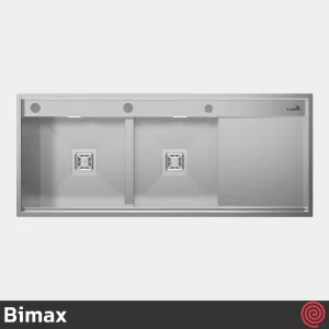 سینک ظرفشویی بیمکث مدل Bimax 4704A-50 | دو لگنه فلاش مونت باکسی توکار