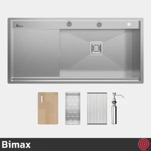 سینک ظرفشویی بیمکث مدل Bimax 4710-50 | دو لگنه فلاش مونت باکسی توکار
