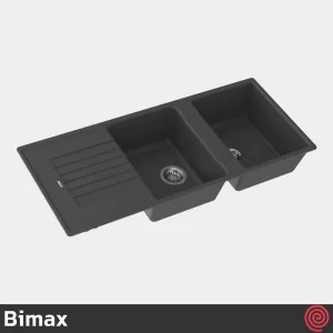 سینک ظرفشویی بیمکث مدل Bimax 4602-49.5 | دو لگنه گرانیتی توکار