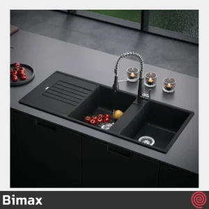 سینک ظرفشویی بیمکث مدل Bimax 4602-49.5 | دو لگنه گرانیتی توکار
