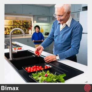 سینک ظرفشویی بیمکث مدل Bimax 4602-49.5 | دو لگنه گرانیتی توکار