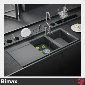 سینک ظرفشویی بیمکث مدل Bimax 4604-49.5 | دو لگنه گرانیتی توکار