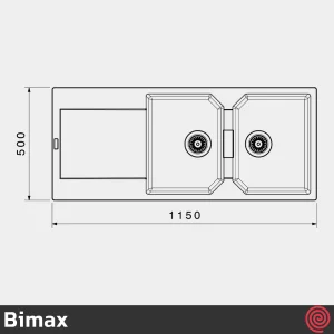 سینک ظرفشویی بیمکث مدل Bimax 4606-50 | دو لگنه گرانیتی توکار