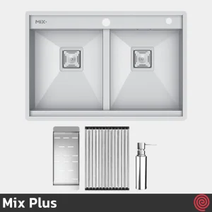 سینک ظرفشویی میکس پلاس مدل Mix Plus D274-50 | دو لگنه فلاش مونت باکسی توکار