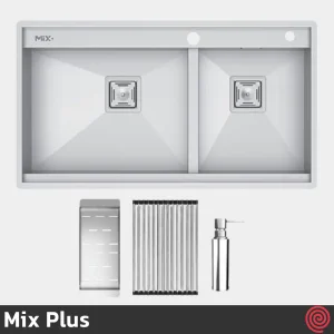 سینک ظرفشویی میکس پلاس مدل Mix Plus D290-50 | دو لگنه فلاش مونت باکسی توکار