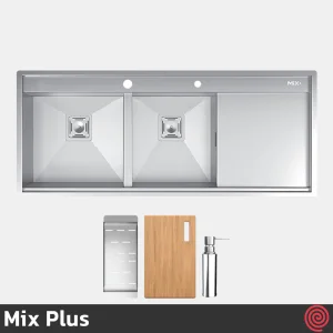 سینک ظرفشویی میکس پلاس مدل Mix Plus D202-50 | دو لگنه فلاش مونت باکسی توکار