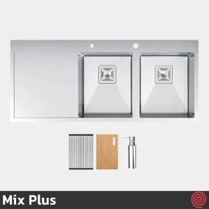 سینک ظرفشویی میکس پلاس مدل Mix Plus B202(R10)-50 | دو لگنه فلاش مونت باکسی توکار