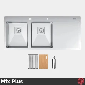 سینک ظرفشویی میکس پلاس مدل Mix Plus B202(R10)-50 | دو لگنه فلاش مونت باکسی توکار
