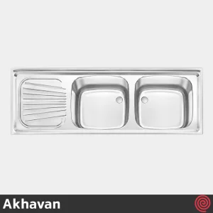 سینک ظرفشویی اخوان مدل Akhavan S17-65 | دو لگنه صنعتی روکار