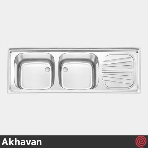 سینک ظرفشویی اخوان مدل Akhavan S17-65 | دو لگنه صنعتی روکار