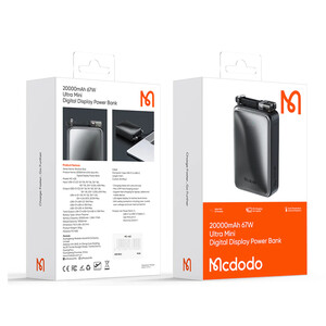 پاور بانک تایپ سی و یو اس بی 67 وات 20000 همراه با کابل دوسر تایپ سی مک دودو Mcdodo MC-433 Ultra Mini Digital Display Power Bank