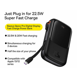 پاوربانک شارژر سریع 22.5 وات به همراه کابل تایپ‌سی 0.5 متری 10000 بیسوس Baseus Qpow Pro Fast Charge Power Bank PPQD020101