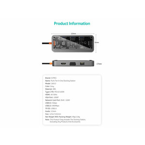 خرید هاب 10 پورت تایپ سی کوتسی Coteci 10 in1 Multifunctional Docking Station 16013
