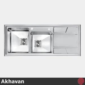 سینک ظرفشویی اخوان مدل Akhavan 302-51 | دو لگنه باکسی توکار