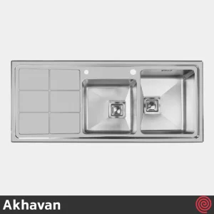 سینک ظرفشویی اخوان مدل Akhavan 304-51 | دو لگنه باکسی توکار
