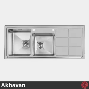 سینک ظرفشویی اخوان مدل Akhavan 304-51 | دو لگنه باکسی توکار
