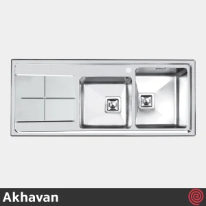 سینک ظرفشویی اخوان مدل Akhavan 300S-51 | دو لگنه باکسی توکار