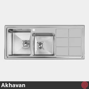 سینک ظرفشویی اخوان مدل Akhavan 304S-51 | دو لگنه باکسی توکار