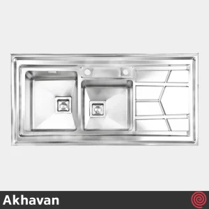 سینک ظرفشویی اخوان مدل Akhavan 303-60 | دو لگنه باکسی روکار