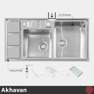 سینک ظرفشویی اخوان مدل Akhavan 328-50 | دو لگنه باکسی توکار
