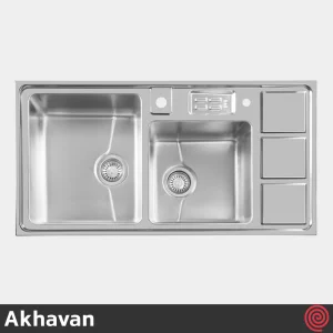 سینک ظرفشویی اخوان مدل Akhavan 328-50 | دو لگنه باکسی توکار