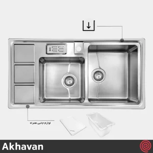 سینک ظرفشویی اخوان مدل Akhavan 328S-50 | دو لگنه باکسی توکار