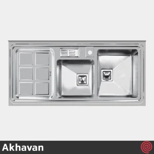 سینک ظرفشویی اخوان مدل Akhavan 320S-60 | دو لگنه باکسی روکار
