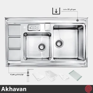 سینک ظرفشویی اخوان مدل Akhavan 322-60 | دو لگنه باکسی روکار
