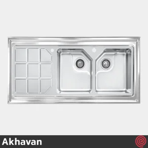 سینک ظرفشویی اخوان مدل Akhavan 325-60 | دو لگنه باکسی روکار