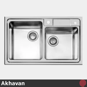 سینک ظرفشویی اخوان مدل Akhavan 380-50 | دو لگنه باکسی توکار