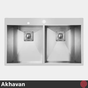 سینک ظرفشویی اخوان مدل Akhavan 334-50 | دو لگنه فلاش مونت باکسی توکار