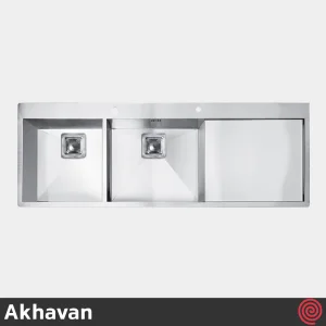 سینک ظرفشویی اخوان مدل Akhavan 346-50 | دو لگنه فلاش مونت باکسی توکار