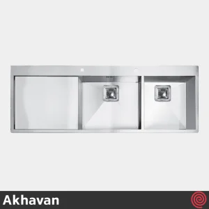 سینک ظرفشویی اخوان مدل Akhavan 346-50 | دو لگنه فلاش مونت باکسی توکار