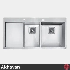 سینک ظرفشویی اخوان مدل Akhavan 354-50 | دو لگنه فلاش مونت باکسی توکار