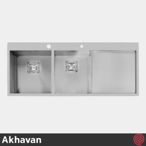 سینک ظرفشویی اخوان مدل Akhavan 357-50 | دو لگنه فلاش مونت باکسی توکار