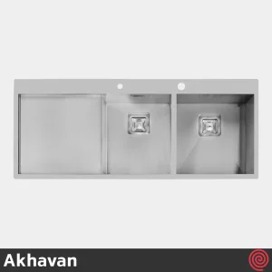 سینک ظرفشویی اخوان مدل Akhavan 357-50 | دو لگنه فلاش مونت باکسی توکار