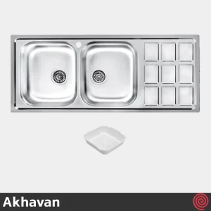 سینک ظرفشویی اخوان مدل Akhavan 368S-51 | دو لگنه نیمه فانتزی توکار