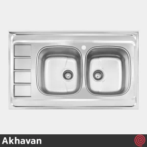 سینک ظرفشویی اخوان مدل Akhavan 372S-60 | دو لگنه نیمه فانتزی روکار